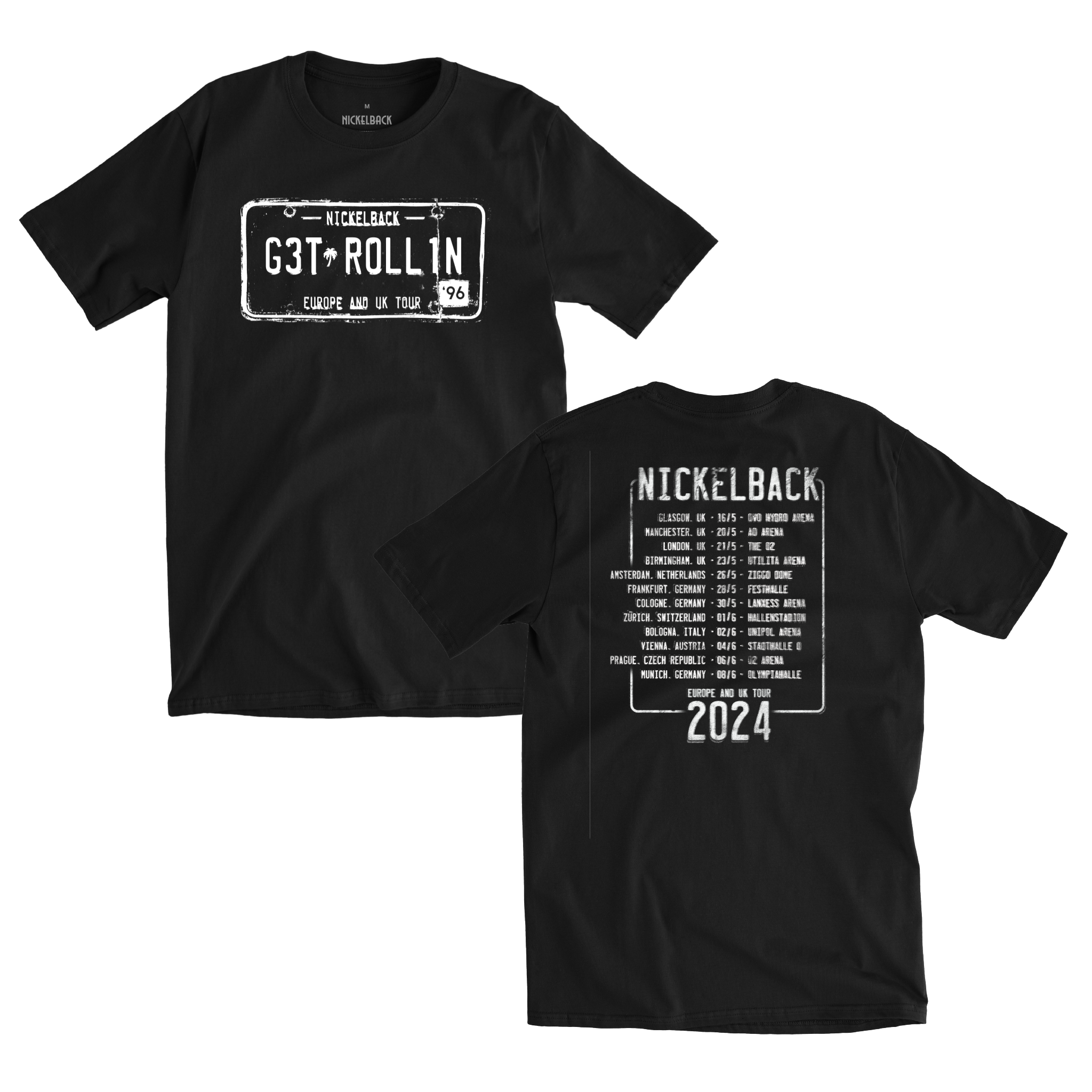 Roll1n License Plate 2024 European Tour Black Tee