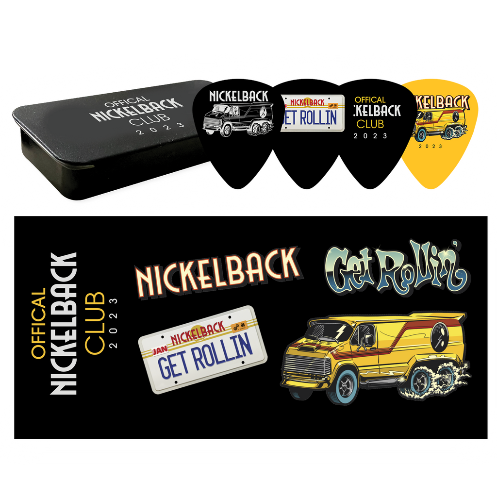 Nickelback Club Pick Tin Set and Sticker Sheet Bundle