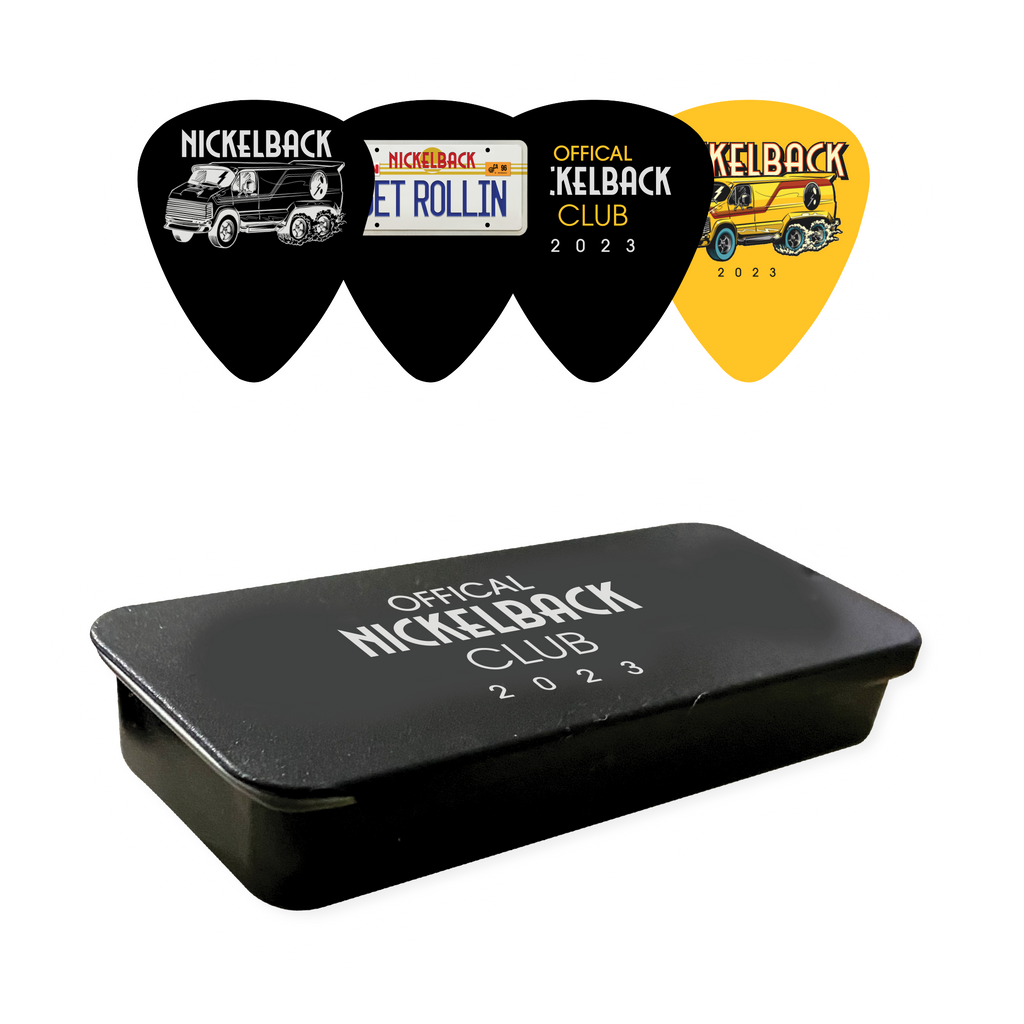 Nickelback Club Pick Tin Set and Sticker Sheet Bundle